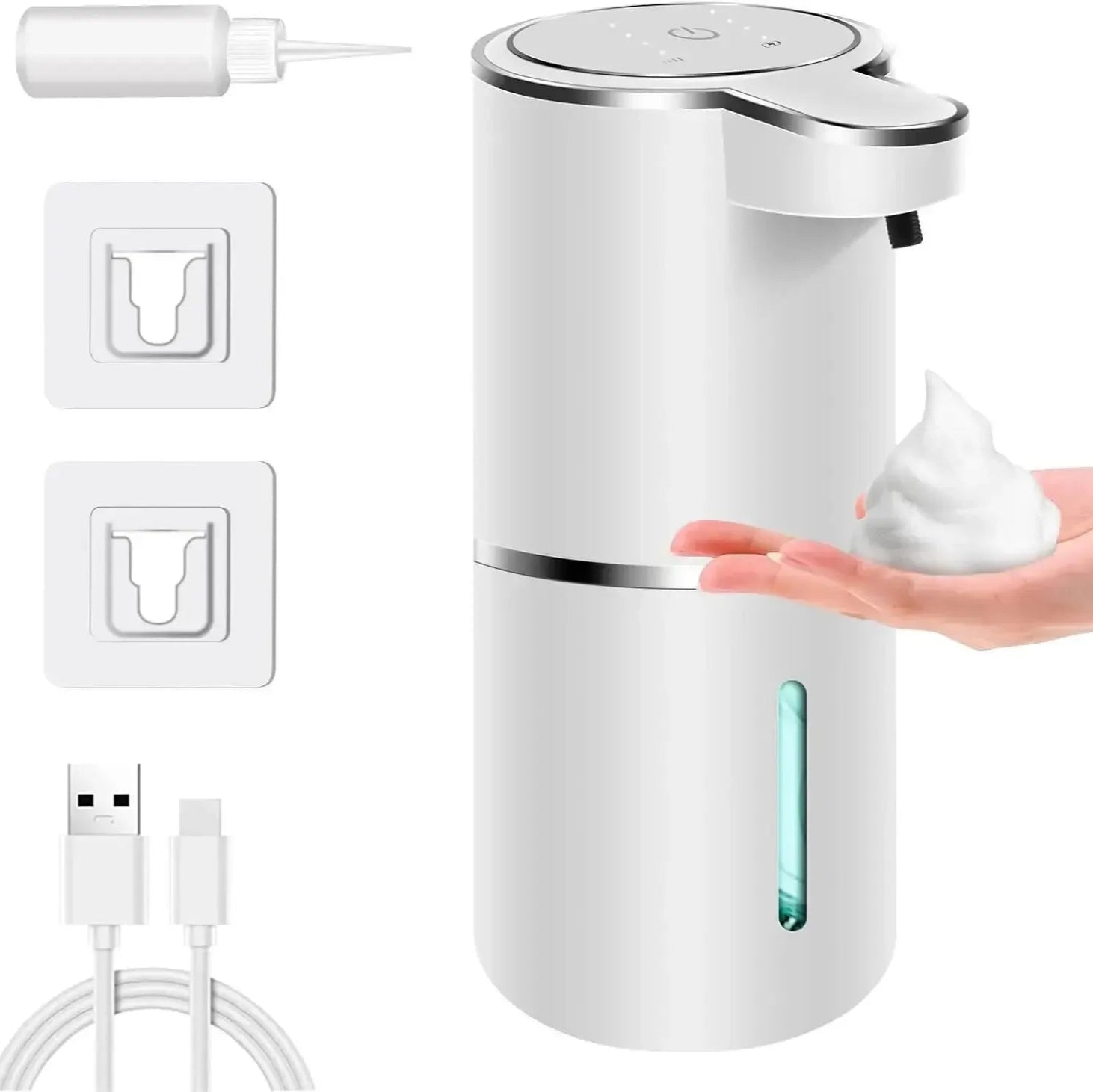 Distributeur Automatique de Savon Moussant Rechargeable USB 380 ml avec Contrôle de Mousse à 4 Niveaux