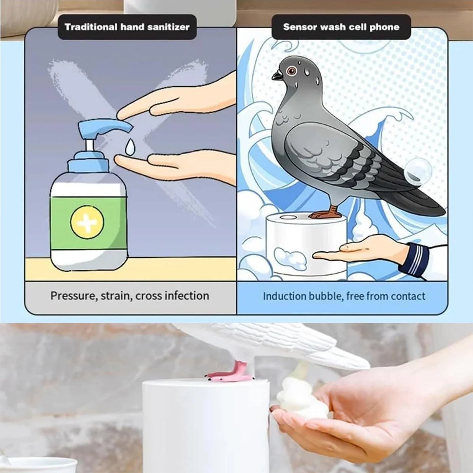 Distributeur de Savon en Forme de Pigeon – Pompe à Savon Liquide 283,5 g pour Cuisine et Salle de Bain