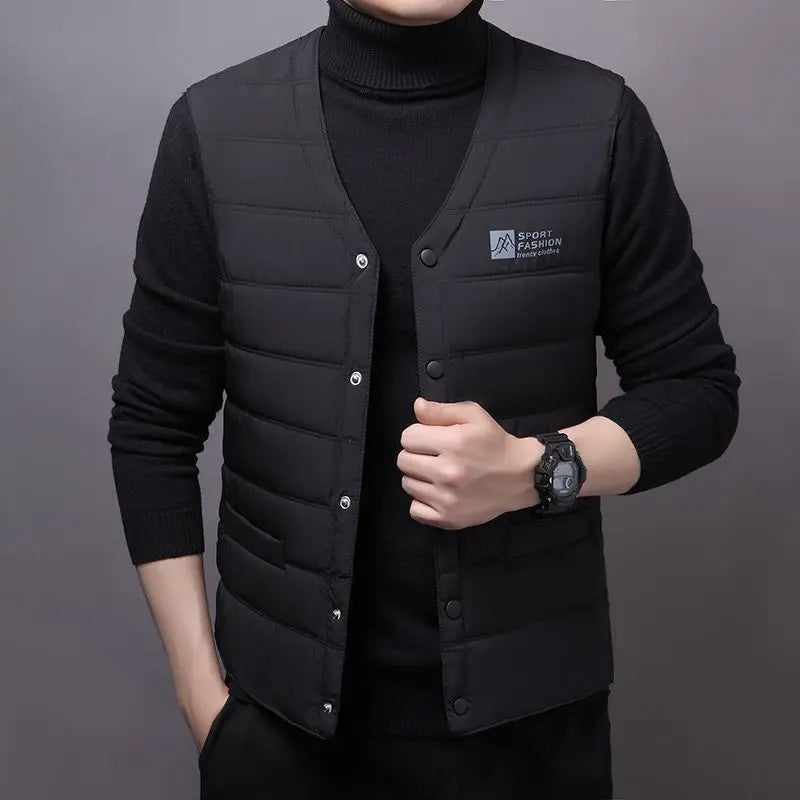 Doudoune Homme Col V en Coton Matelassé – Gilet Chaud pour Hiver