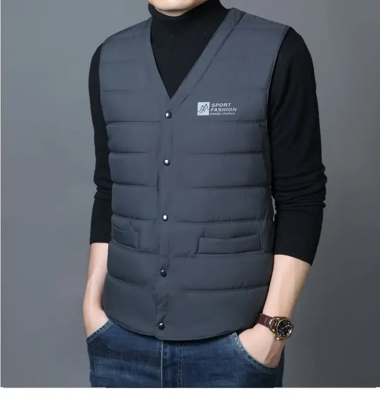 Doudoune Men's V-Neck Quilted Cotton – Warm Vest for Winter