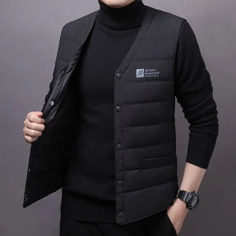 Doudoune Men's V-Neck Quilted Cotton – Warm Vest for Winter
