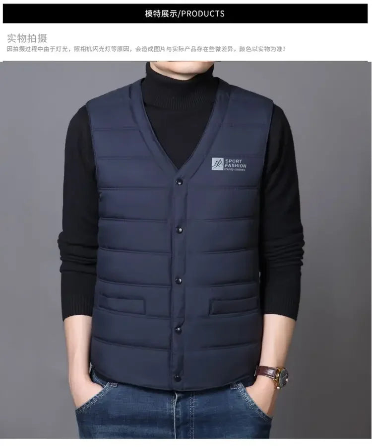 Doudoune Men's V-Neck Quilted Cotton – Warm Vest for Winter
