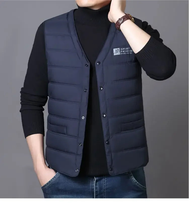Doudoune Men's V-Neck Quilted Cotton – Warm Vest for Winter