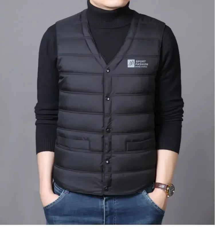 Doudoune Men's V-Neck Quilted Cotton – Warm Vest for Winter