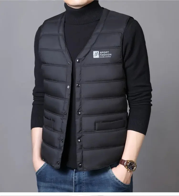 Doudoune Men's V-Neck Quilted Cotton – Warm Vest for Winter