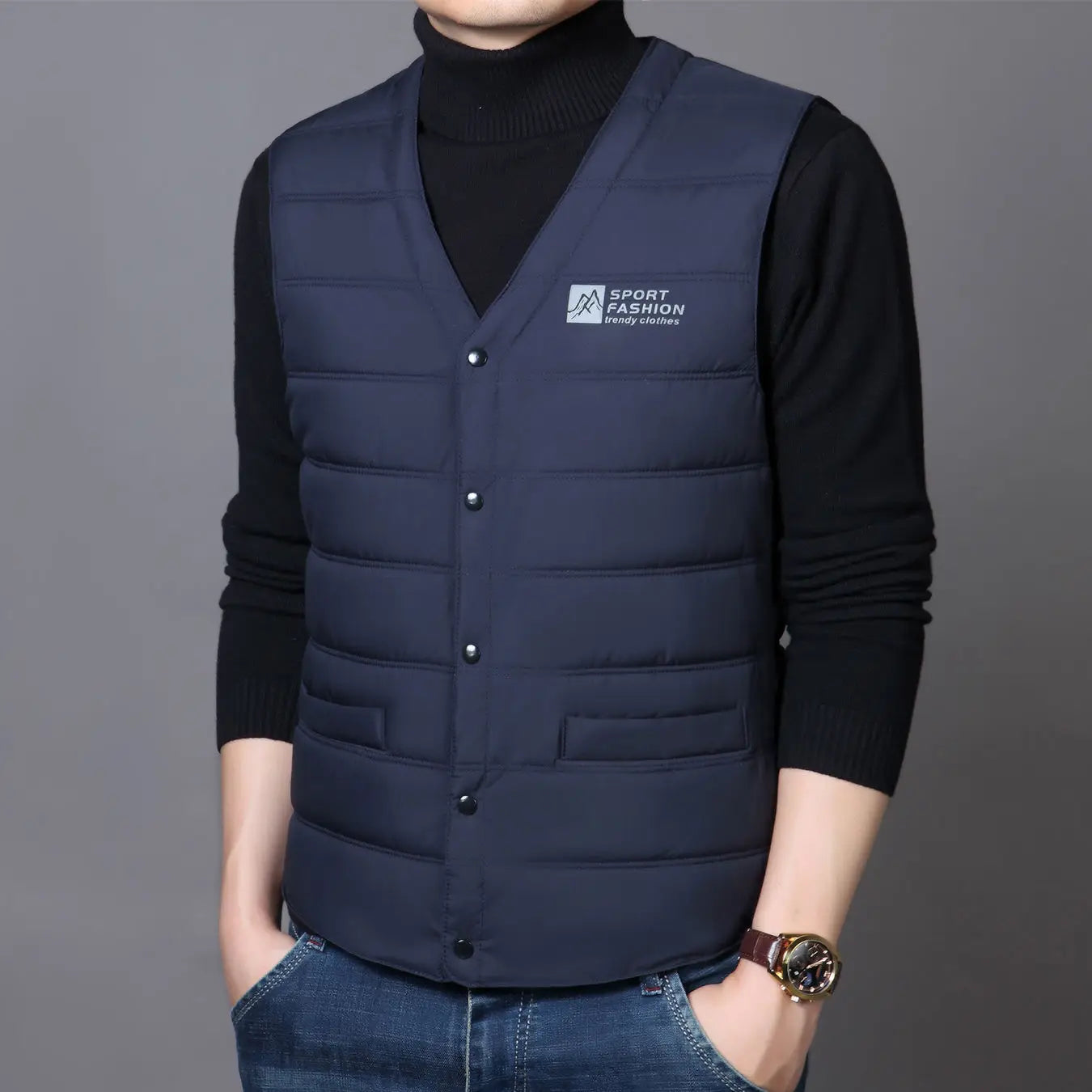 Doudoune Men's V-Neck Quilted Cotton – Warm Vest for Winter