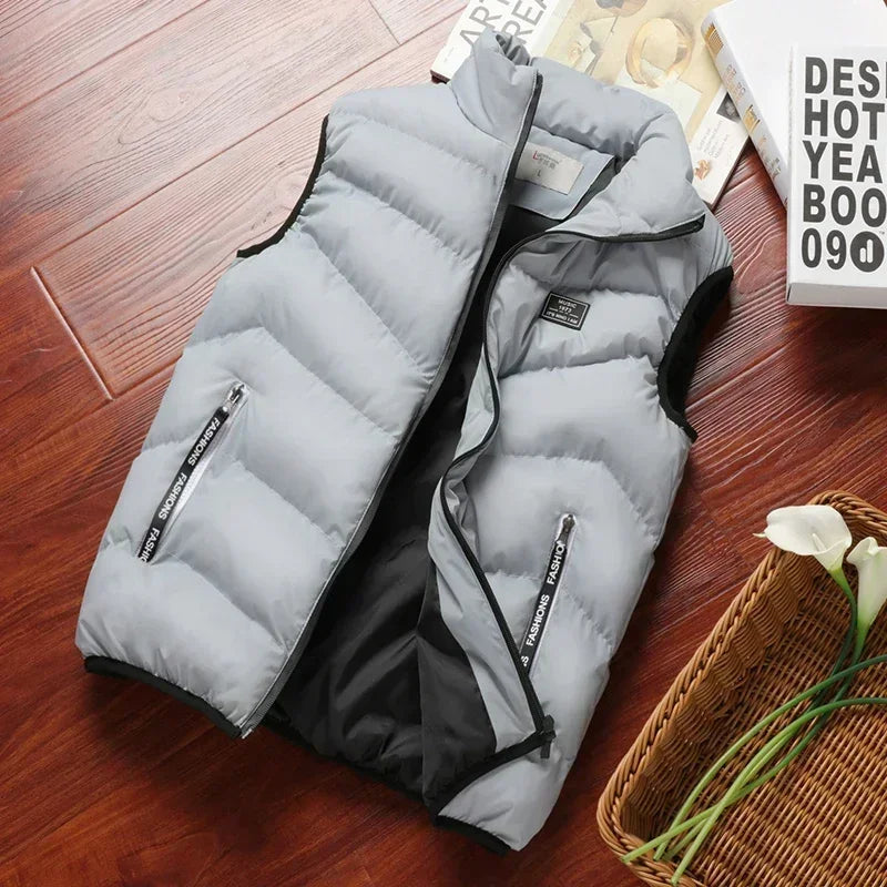 Doudoune Homme Courte Matelassée en Polyester avec Col Mandarin et Poches Zippées – Confort et Chaud pour l'Hiver
