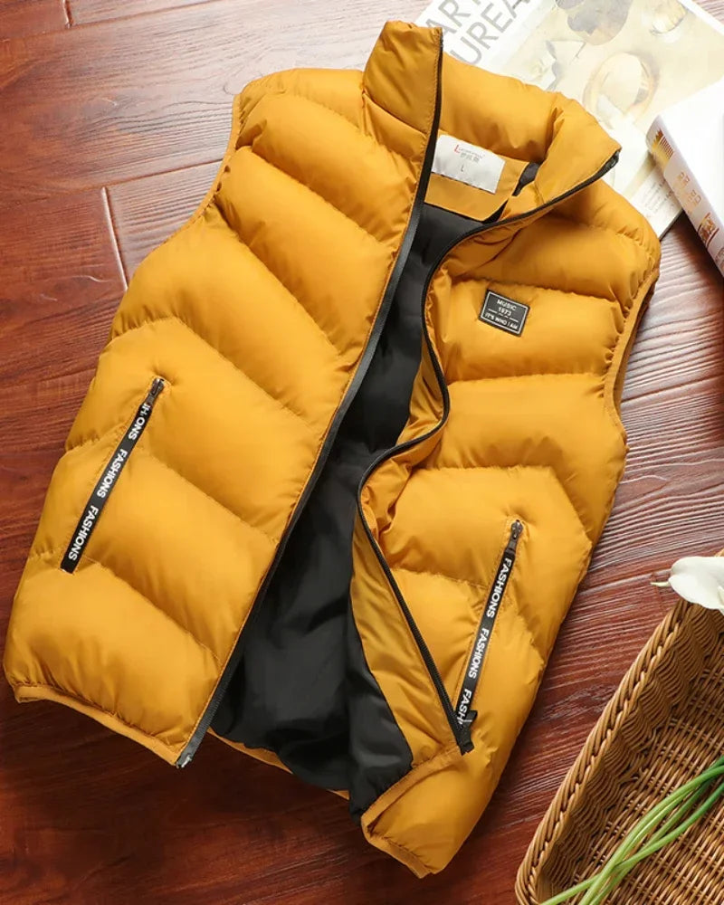 Doudoune Homme Courte Matelassée en Polyester avec Col Mandarin et Poches Zippées – Confort et Chaud pour l'Hiver