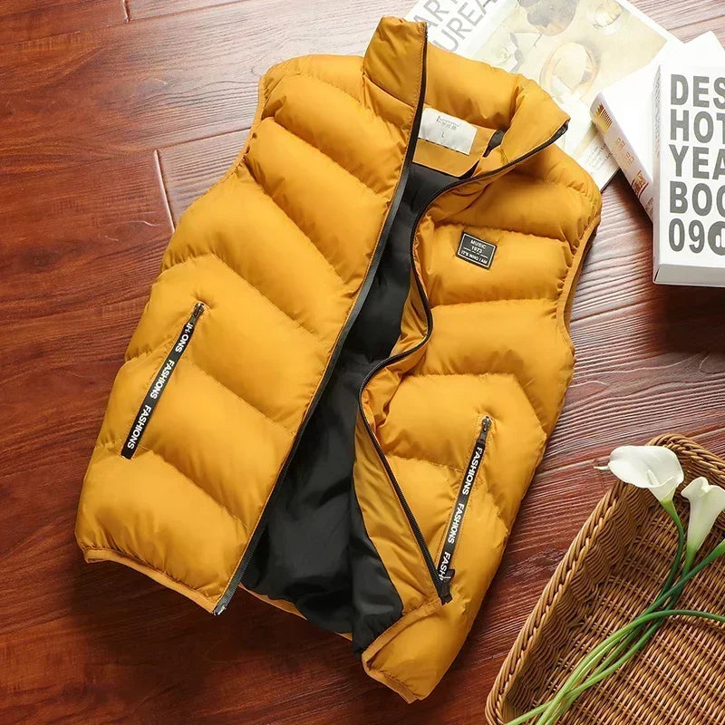 Doudoune Men's Short Quilted Polyester Jacket with Mandarin Collar and Zipped Pockets – Comfortable and Warm for Winter