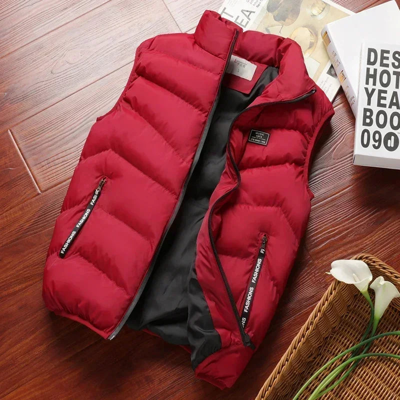 Doudoune Men's Short Quilted Polyester Jacket with Mandarin Collar and Zipped Pockets – Comfortable and Warm for Winter