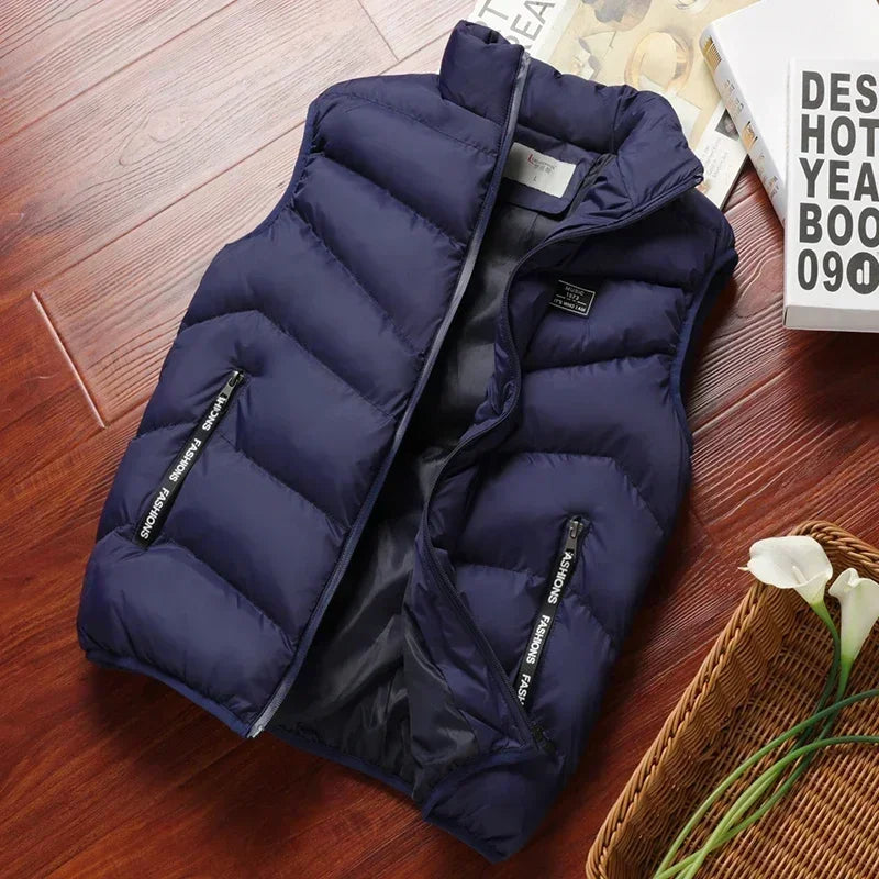 Doudoune Men's Short Quilted Polyester Jacket with Mandarin Collar and Zipped Pockets – Comfortable and Warm for Winter