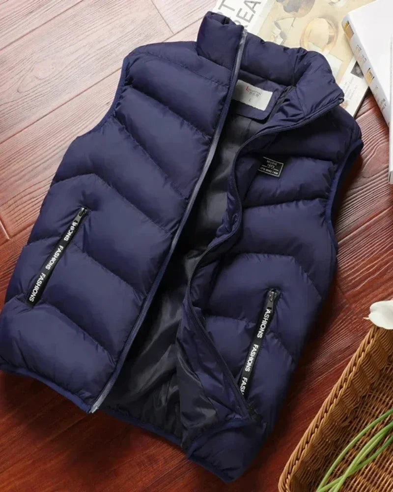 Doudoune Men's Short Quilted Polyester Jacket with Mandarin Collar and Zipped Pockets – Comfortable and Warm for Winter