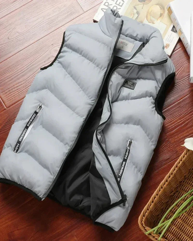 Doudoune Men's Short Quilted Polyester Jacket with Mandarin Collar and Zipped Pockets – Comfortable and Warm for Winter