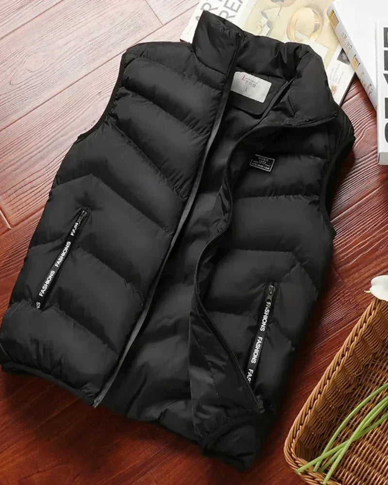 Doudoune Men's Short Quilted Polyester Jacket with Mandarin Collar and Zipped Pockets – Comfortable and Warm for Winter