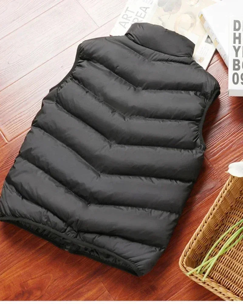 Doudoune Men's Short Quilted Polyester Jacket with Mandarin Collar and Zipped Pockets – Comfortable and Warm for Winter