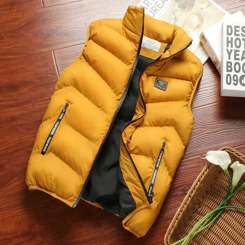 Doudoune Men's Short Quilted Polyester Jacket with Mandarin Collar and Zipped Pockets – Comfortable and Warm for Winter