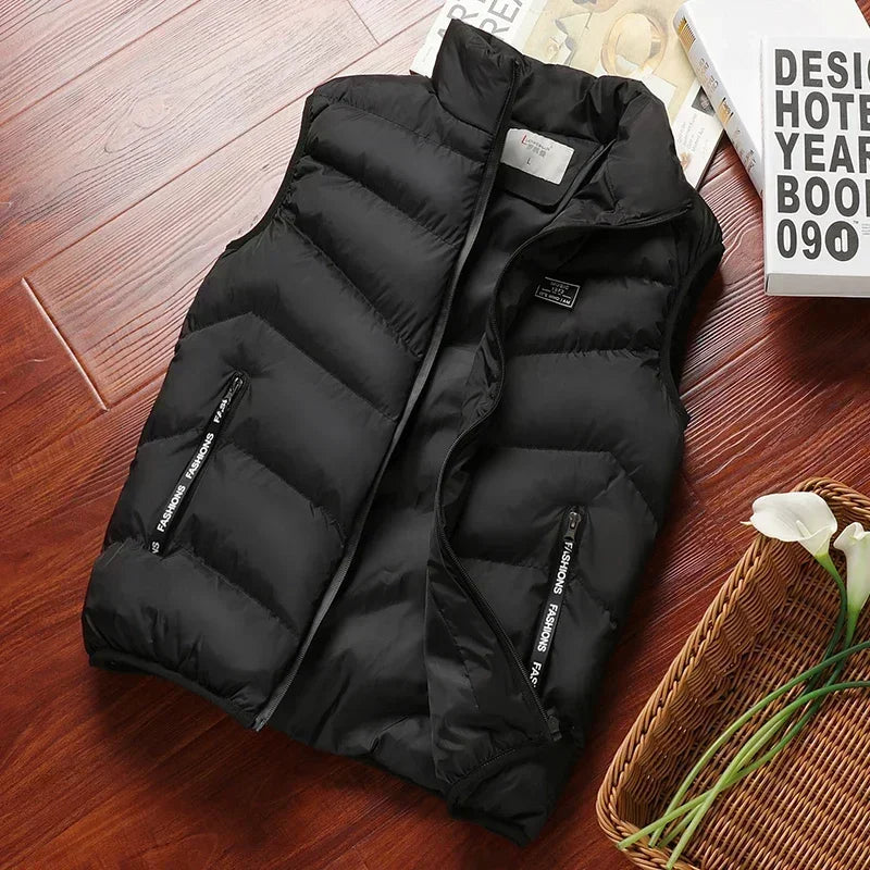 Doudoune Men's Short Quilted Polyester Jacket with Mandarin Collar and Zipped Pockets – Comfortable and Warm for Winter