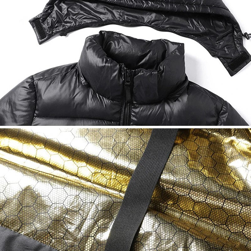 Insulating Down Jacket for Men with Adjustable Hood – Winter, Water-Resistant Polyester