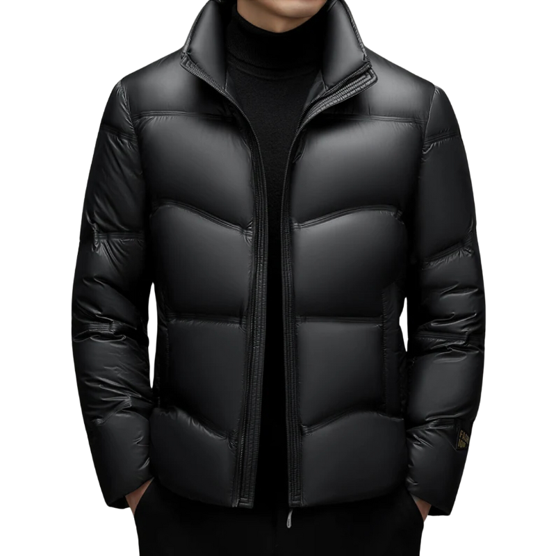Doudoune Isolante pour Hommes en Duvet avec Col Montant et Capuche Réglable – Veste Hivernale Hydrofuge, Poches Zippées