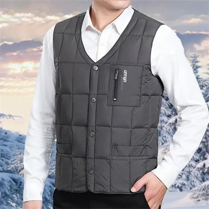 Doudoune Légère for Men with V-Neck and Zipped Pocket – Polyester for Winter