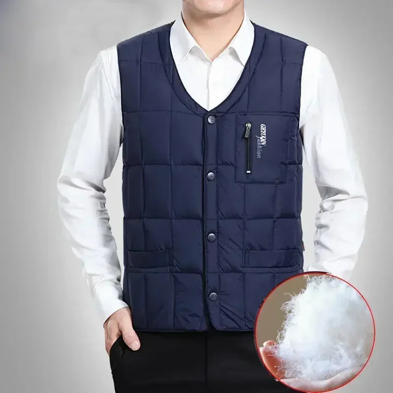Doudoune Légère pour Hommes avec Col en V et Poche Zippée – Polyester pour Hiver
