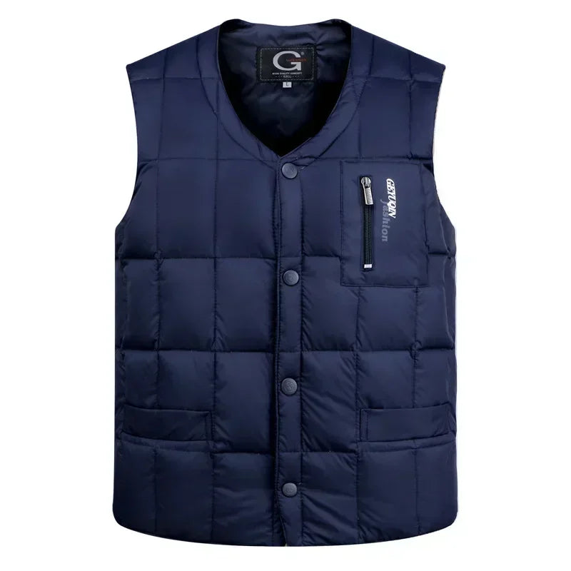 Doudoune Légère pour Hommes avec Col en V et Poche Zippée – Polyester pour Hiver