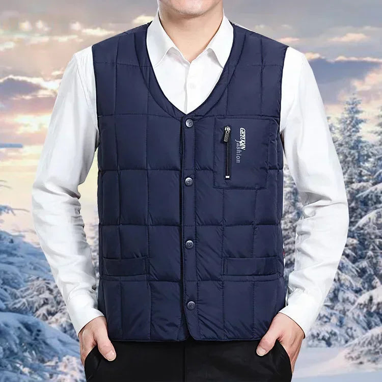 Doudoune Légère pour Hommes avec Col en V et Poche Zippée – Polyester pour Hiver