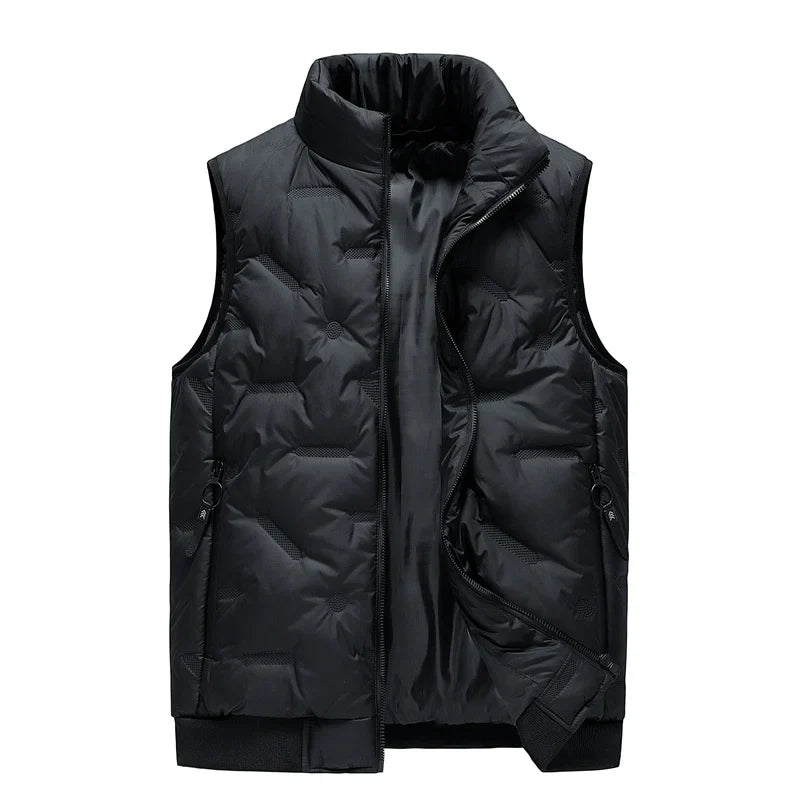 Doudoune Matelassée pour Homme avec Col Mao – Warm Cotton and Polyester Vest with Zipped Pockets, Up to 8XL