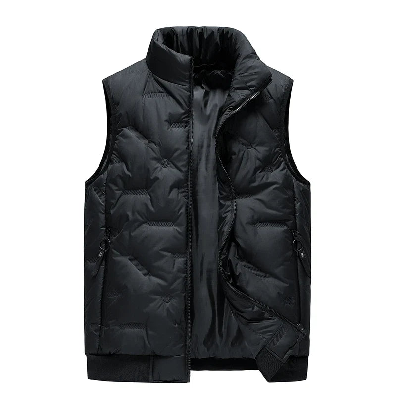 Doudoune Matelassée pour Homme avec Col Mao – Warm Cotton and Polyester Vest with Zipped Pockets, Up to 8XL