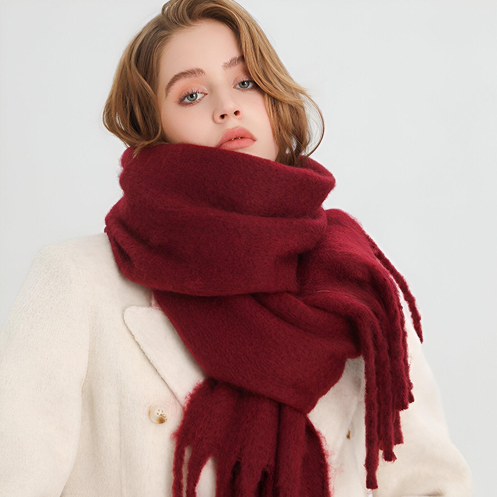 Écharpe Femme Douce en Tissu Moelleux avec Franges – Élégante et Polyvalente pour Hiver 13