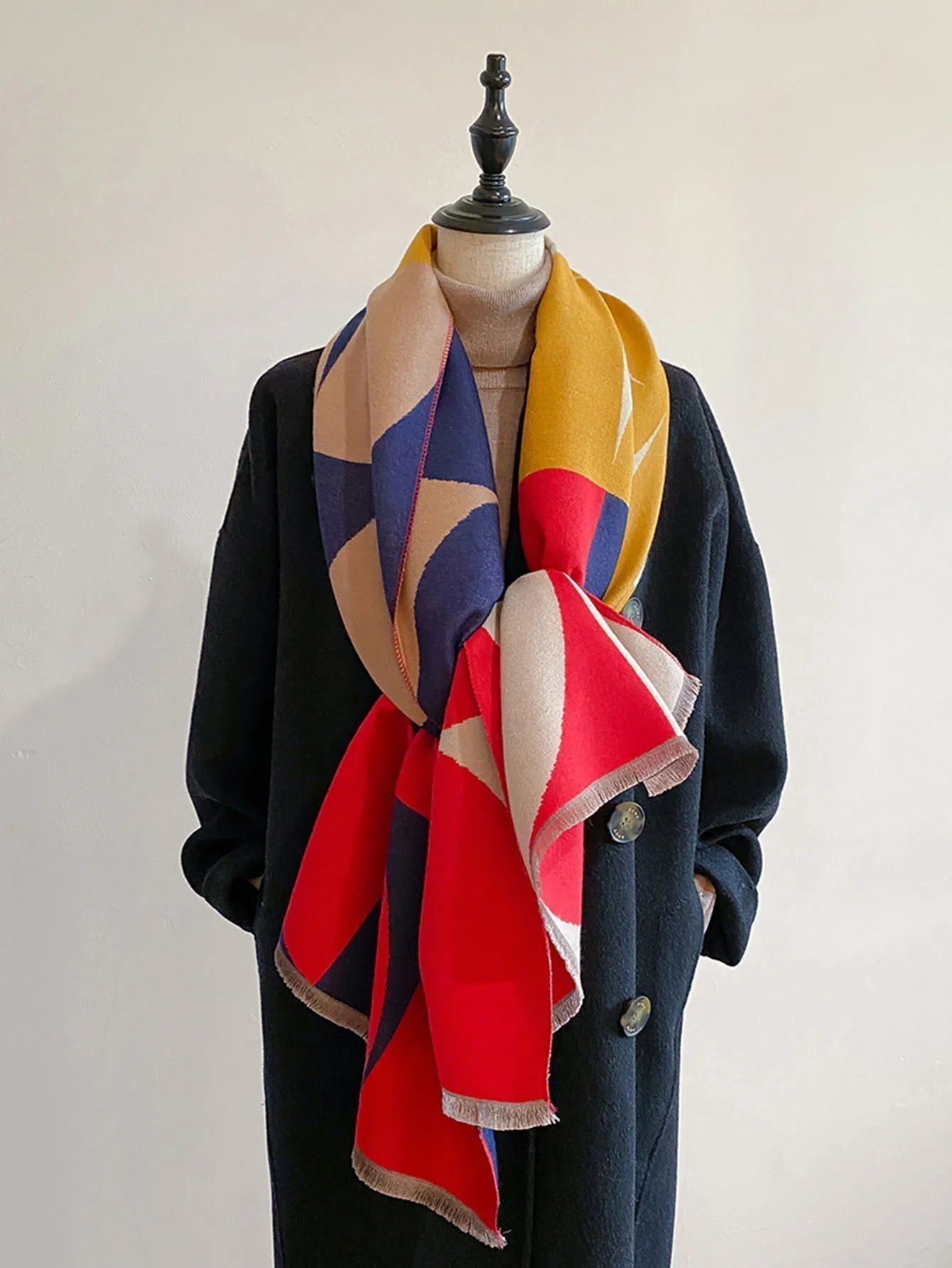 Écharpe Femme Oversize Réversible en Tissu Doux avec Motif Géométrique 10