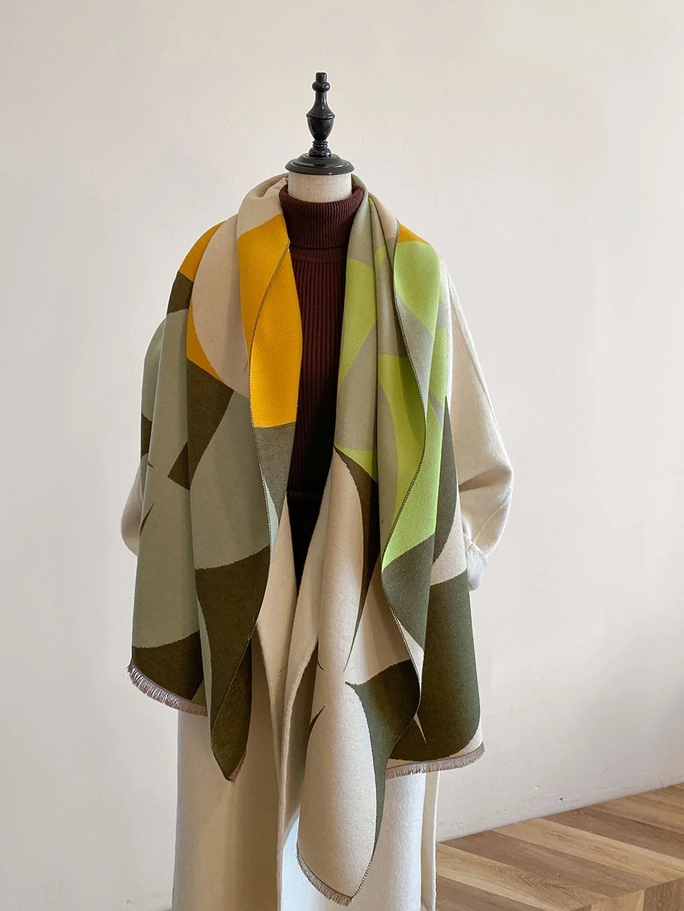 Écharpe Femme Oversize Réversible en Tissu Doux avec Motif Géométrique 11