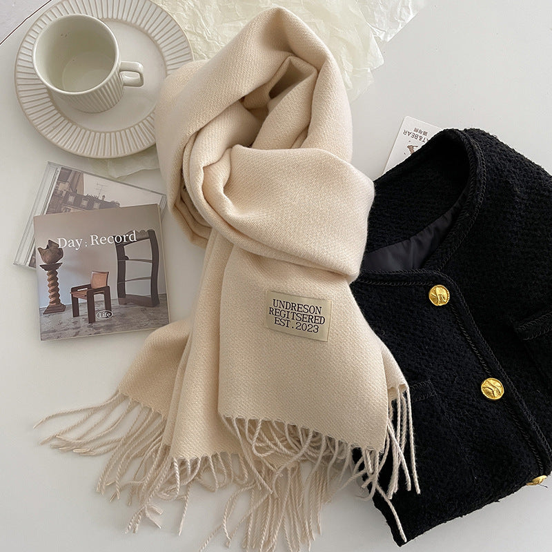 Écharpe Femme Réversible en Cachemire avec Franges – Élégante et Confortable pour l'Hiver 0