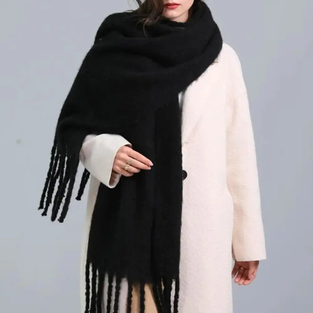 Écharpe Femme Surdimensionnée en Tricot Doux avec Pompons – Accessoire Hiver Élégant 87 x 20 Pouces 0