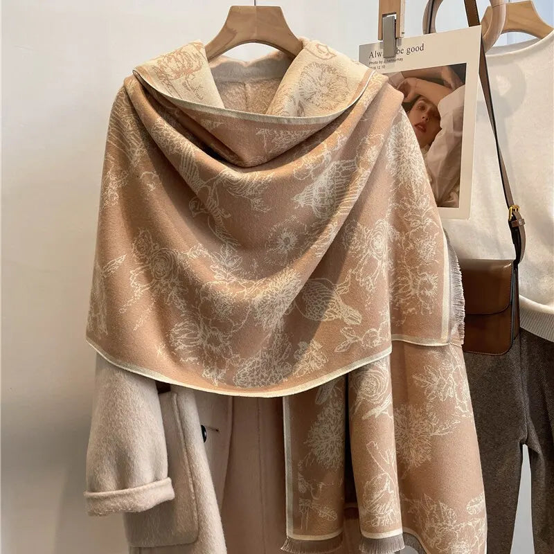 Écharpe Pashmina Légère avec Imprimé Botanique – Châle Oversize pour Femmes 2