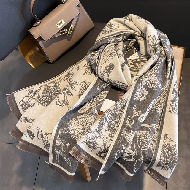 Écharpe Pashmina Légère avec Imprimé Botanique – Châle Oversize pour Femmes 4