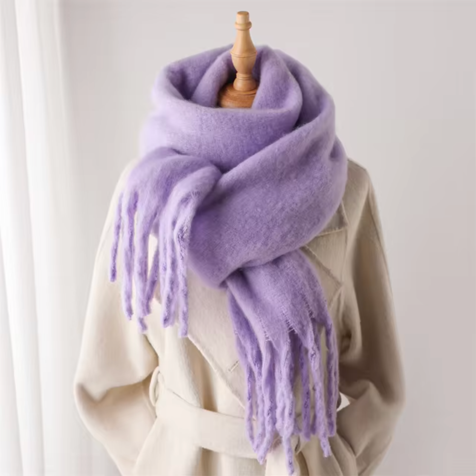 Écharpe d'Hiver Surdimensionnée en Tissu Doux avec Franges - Accessoire Polyvalent 20