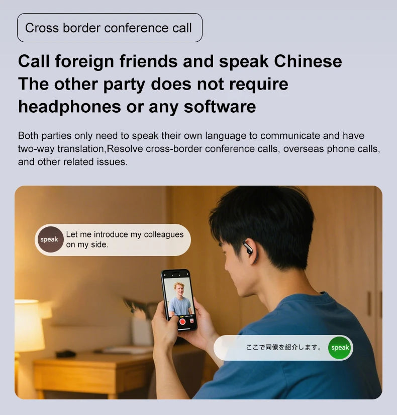 AI Noise-Cancelling Translation Earphones with Ear Hook – Ideal for Sports