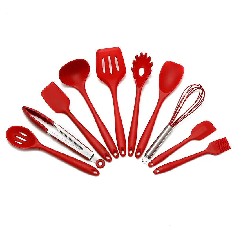 Ensemble d'Ustensiles de Cuisine en Silicone de 10 Pièces - Antiadhésifs, Résistants à la Température et Faciles à Nettoyer