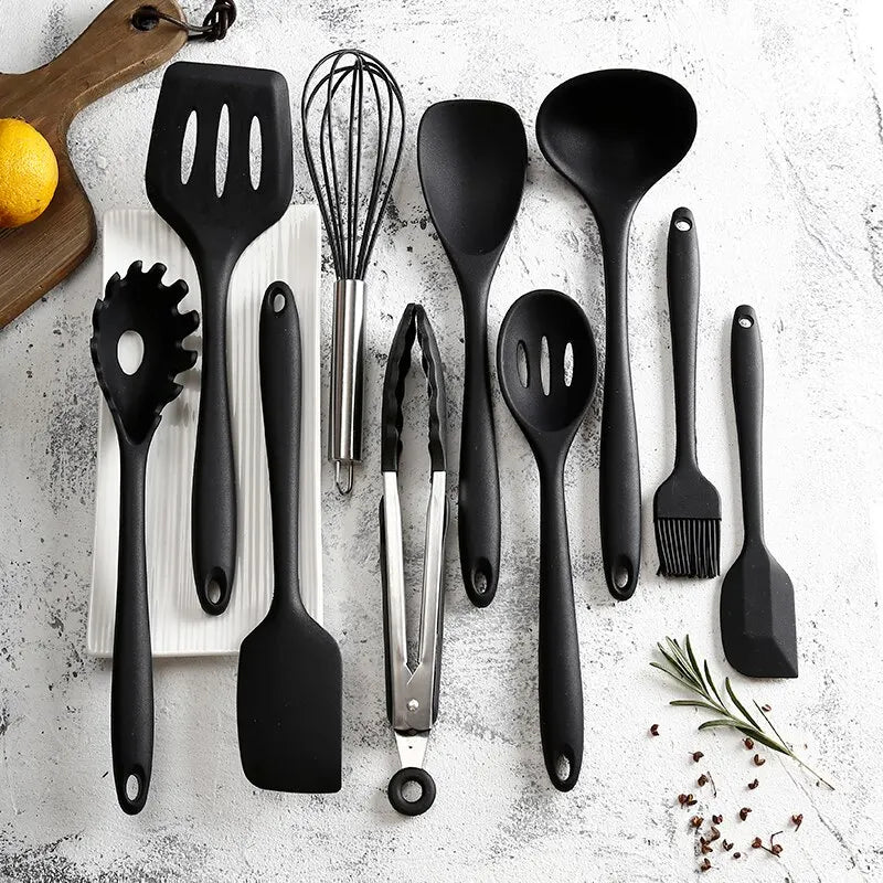 Ensemble d'Ustensiles de Cuisine en Silicone de 10 Pièces - Antiadhésifs, Résistants à la Température et Faciles à Nettoyer