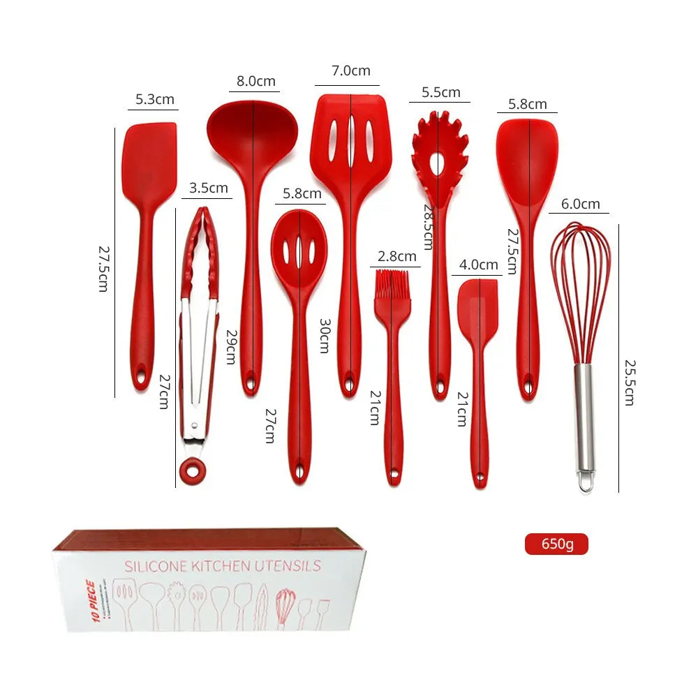 Ensemble d'Ustensiles de Cuisine en Silicone de 10 Pièces - Antiadhésifs, Résistants à la Température et Faciles à Nettoyer