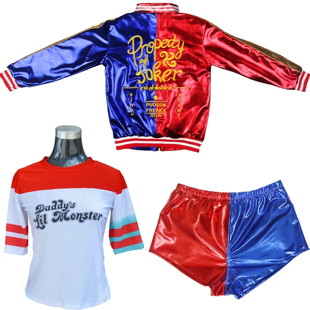 Ensemble de Costumes Harley Quinn pour Femmes - Haut et Pantalon avec Perruque pour Halloween
