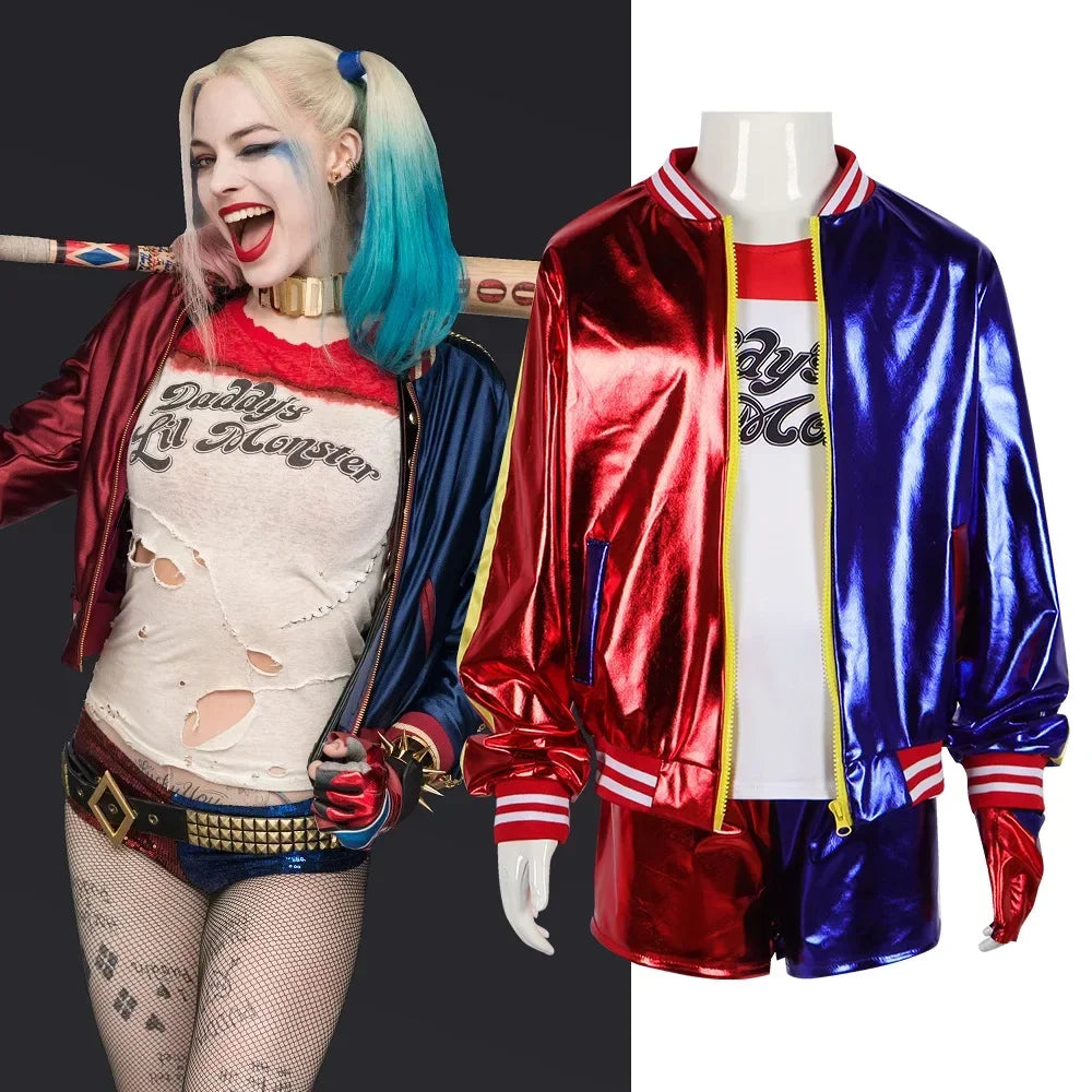 Ensemble de Costumes Harley Quinn pour Femmes - Haut et Pantalon avec Perruque pour Halloween