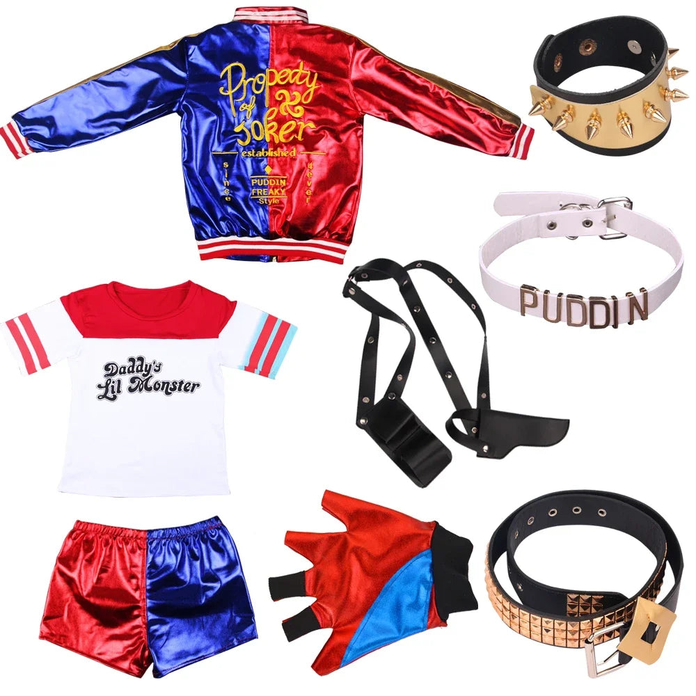 Ensemble de Costumes Harley Quinn pour Femmes - Haut et Pantalon avec Perruque pour Halloween