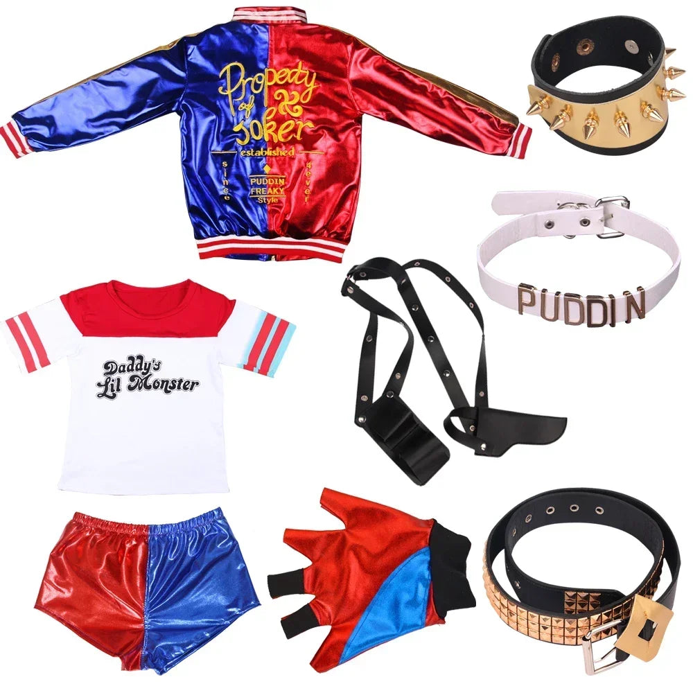 Ensemble de Costumes Harley Quinn pour Femmes - Haut et Pantalon avec Perruque pour Halloween