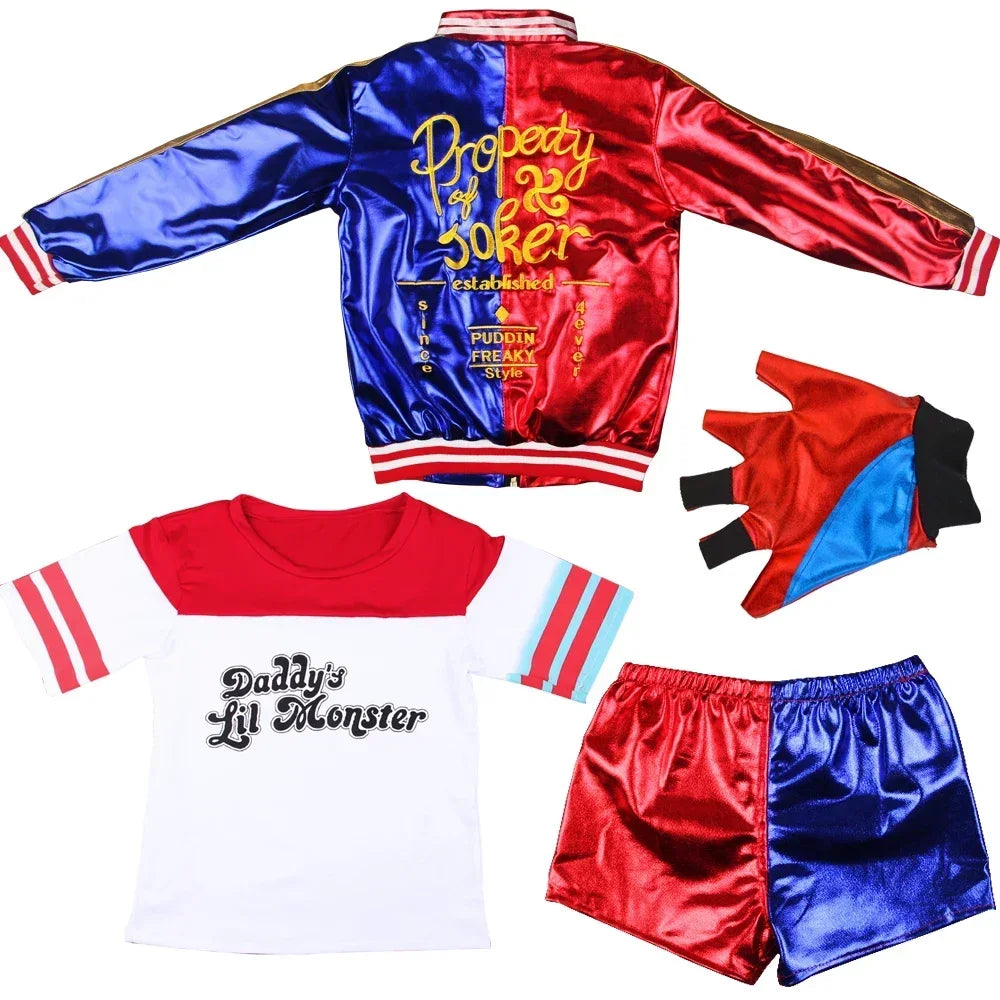 Ensemble de Costumes Harley Quinn pour Femmes - Haut et Pantalon avec Perruque pour Halloween
