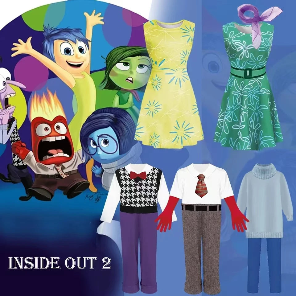 Ensemble de Costumes Inside Out pour Adultes et Enfants - Joie, Tristesse, Colère, Dégoût, Peur et Anxiété