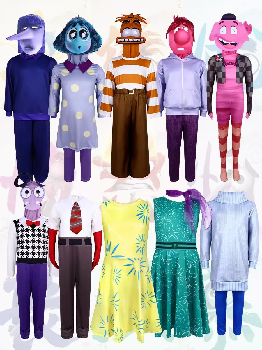 Ensemble de Costumes Inside Out pour Halloween – Cosplay Joie, Tristesse, Colère, Dégoût, Peur et Anxiété