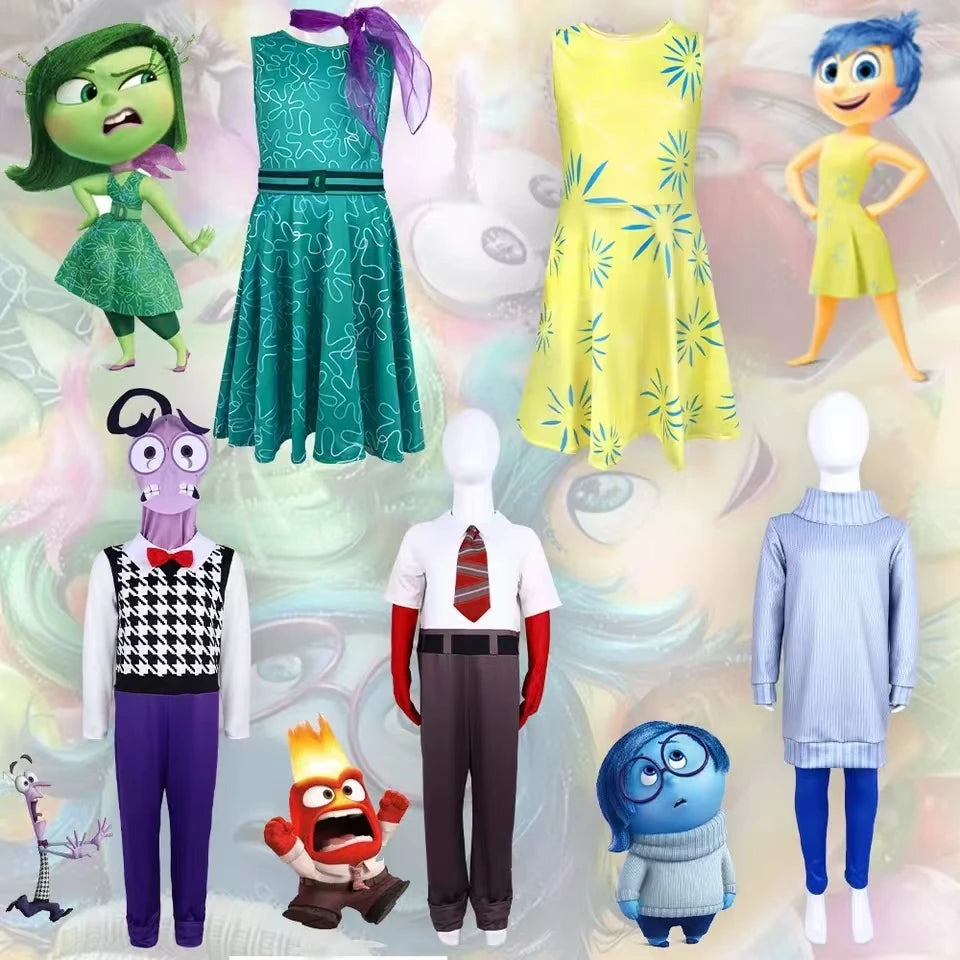Ensemble de Costumes Inside Out pour Halloween – Joie, Tristesse, Colère, Dégoût, Peur et Anxiété