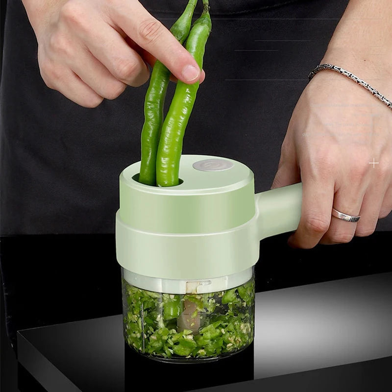 Ensemble de Coupe-Légumes Électrique 4 en 1 avec Presse-Ail et Hachoir Sans Fil